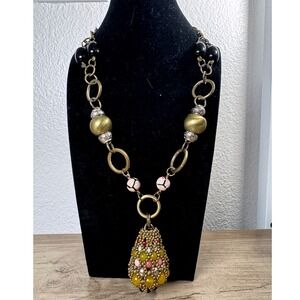 Anthropologie Pam Hiran‎ Beaded Pendant Statement Necklace Colorful Boho Jewelry